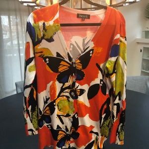 Vintage Berek Multicolored Cardigan Sweater Size M Butterfly Pattern